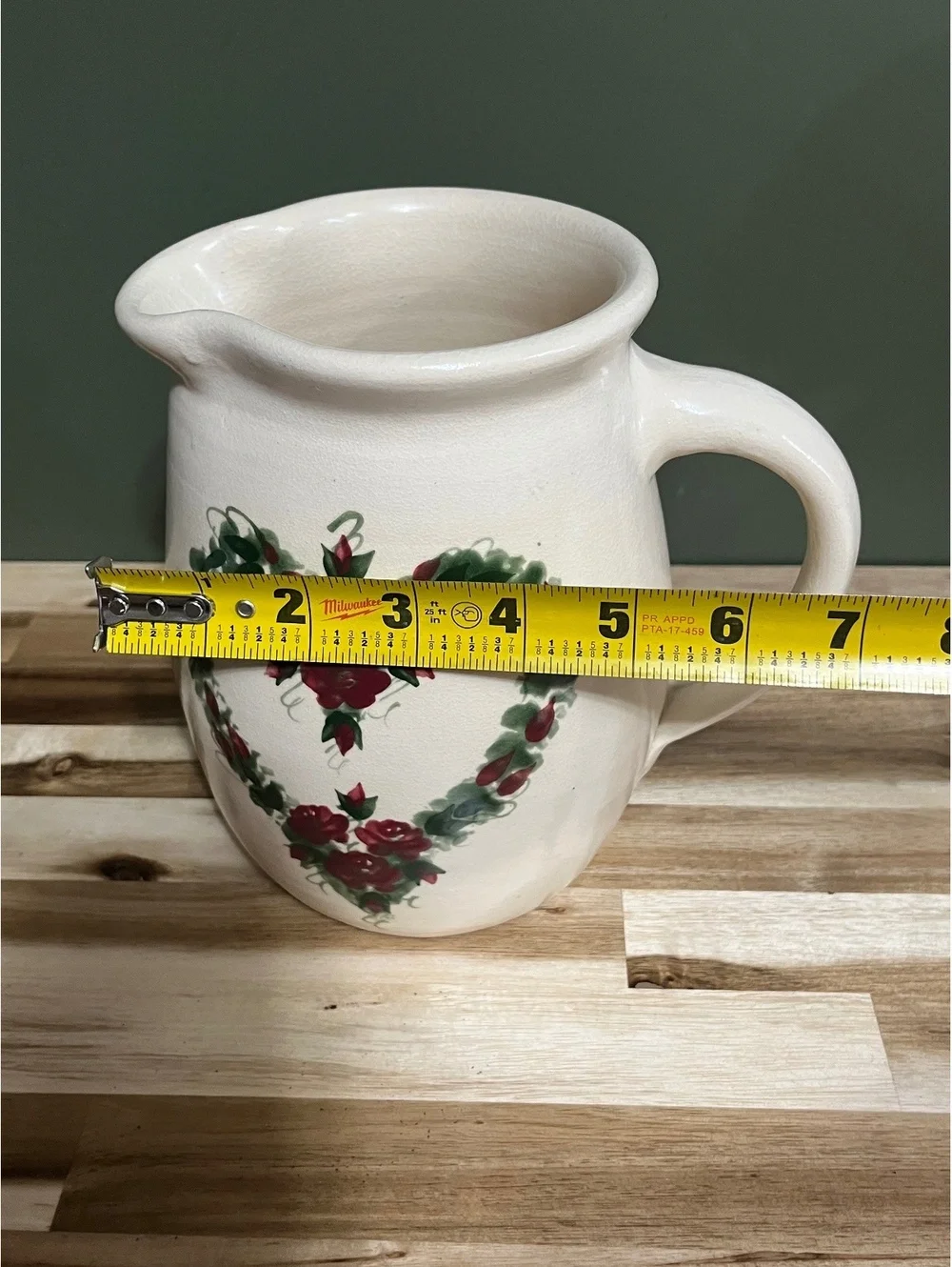 East Texas Pottery Hand-Painted Floral Heart Ceramic Pitcher, Microwave and Dish